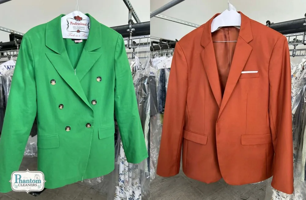 Colorful blazers, professionally cleaned and pressed