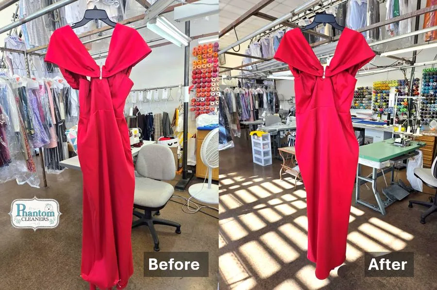Evening gown restyled, before and after